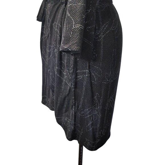 Halston Heritage Black & Silver Patterned Dress With Tie Waist & Flared Sleeves - Picture 14 of 16